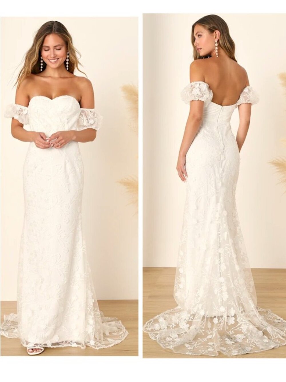 Lulus Magical Beginnings White 3D Floral Embroidered Wedding Dress Small NWOT